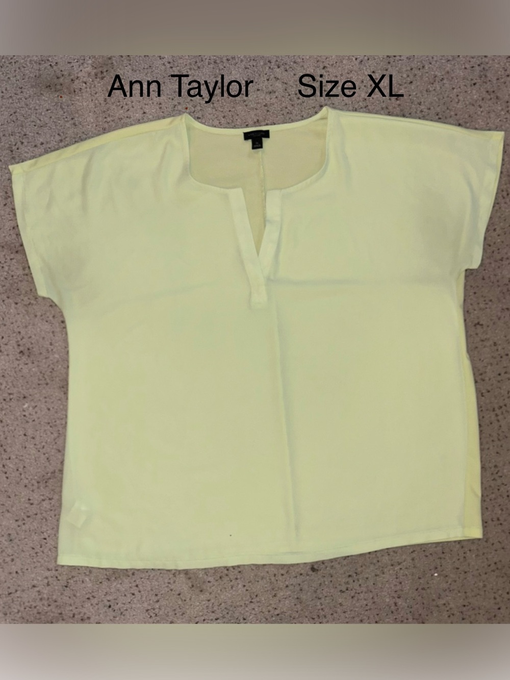 Ann Taylor Factory Chartreuse Top with V-Neck and Short Sleeves. Size XL. EUC.